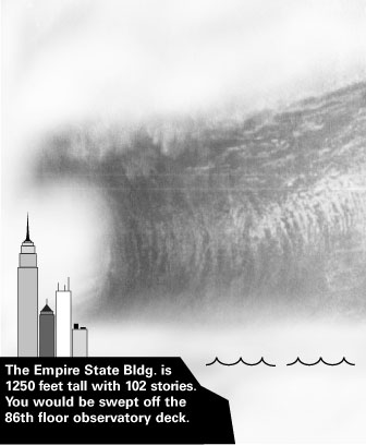 Empire State building being overrun by big tidal wave