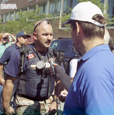 rescue worker being interviewed