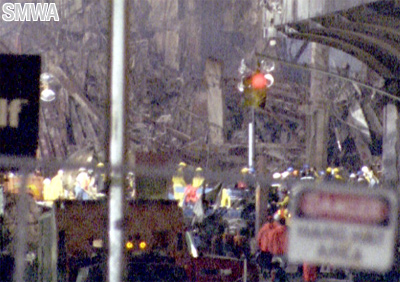 Rescue workers in the night at ground zero